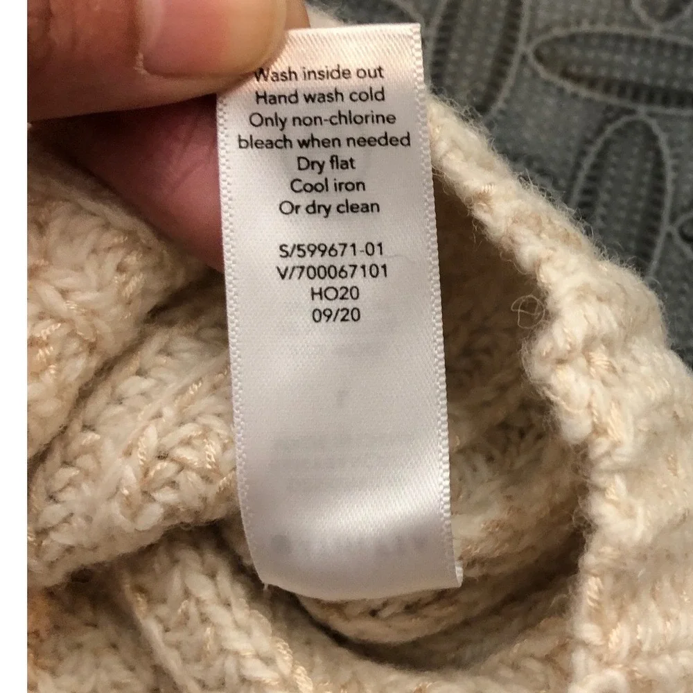 Athleta Sierra Crew Neck‎ Sweater Wool Blend Rib Chunky Knit Beige Tan Sz L